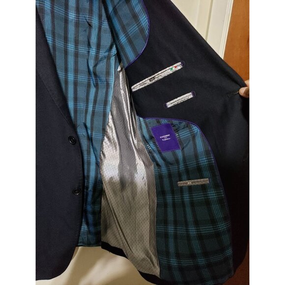 Statement navy, plaid lining, 100% wool blazer,  sport coat,  jacket, size 44L - Picture 6 of 11